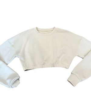 Buffbunny Collection Ultra Cropped Crewneck Sweatshirt Cream Workout Women Small